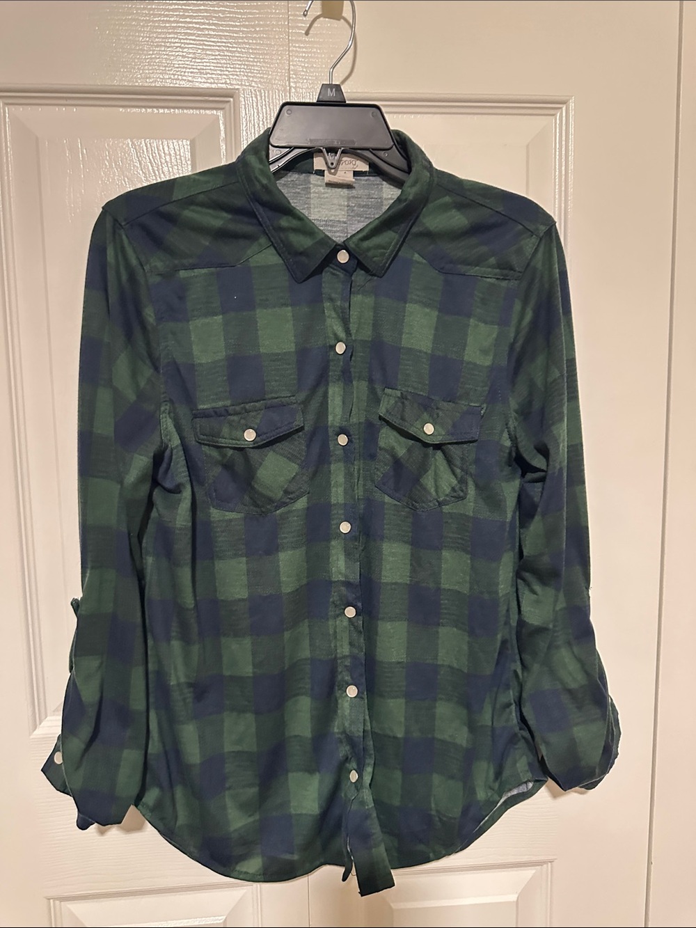 Classic Green & Navy Plaid women’s Button-Up Shirt